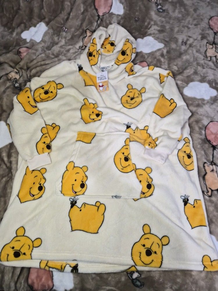 Adult One Size Winnie The Pooh Blanket Hoodie - New