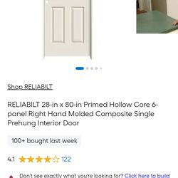 RELIABILT Interior 6-Panel Doors – Multiple Sizes (24” 28” 30” 36”) – Primed Hollow Core