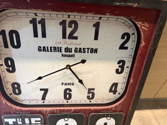Large Rustic Paris Wall Clock with Flip Calendar – Red & Black Farmhouse Decor