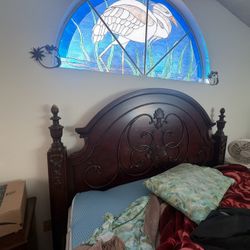 Wood Bed Frame And Drawers Set 