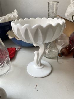 Vintage Indian Milk Glass Pedestal Dish