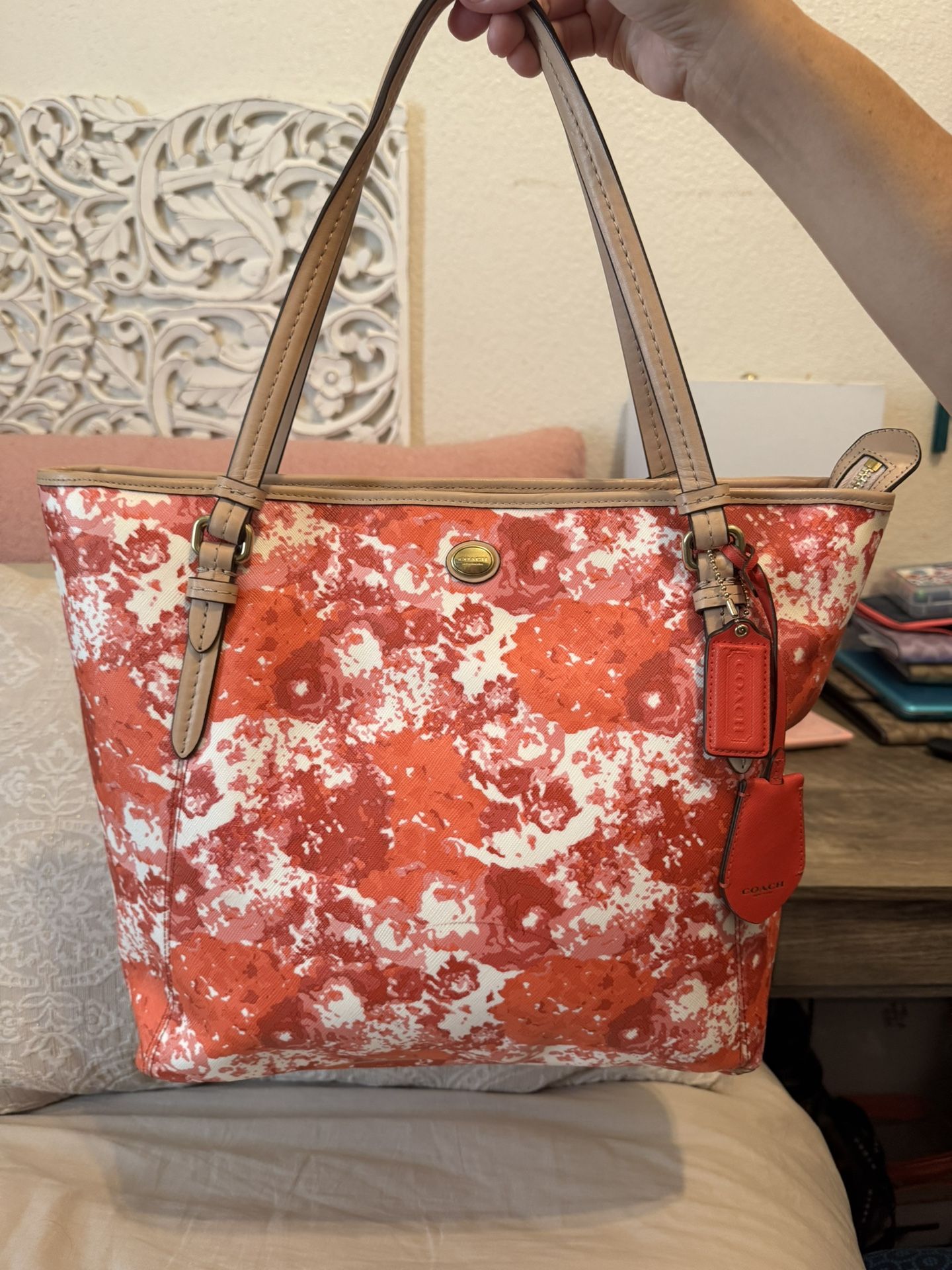 Coach F31342 Payton floral Coated Canvas zip top Shoulder Bag / Tote