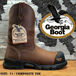 New GEORGIA BOOT Rumbler 10" Pull-On Composite Toe Wellington Work Boots Botas Size: 11