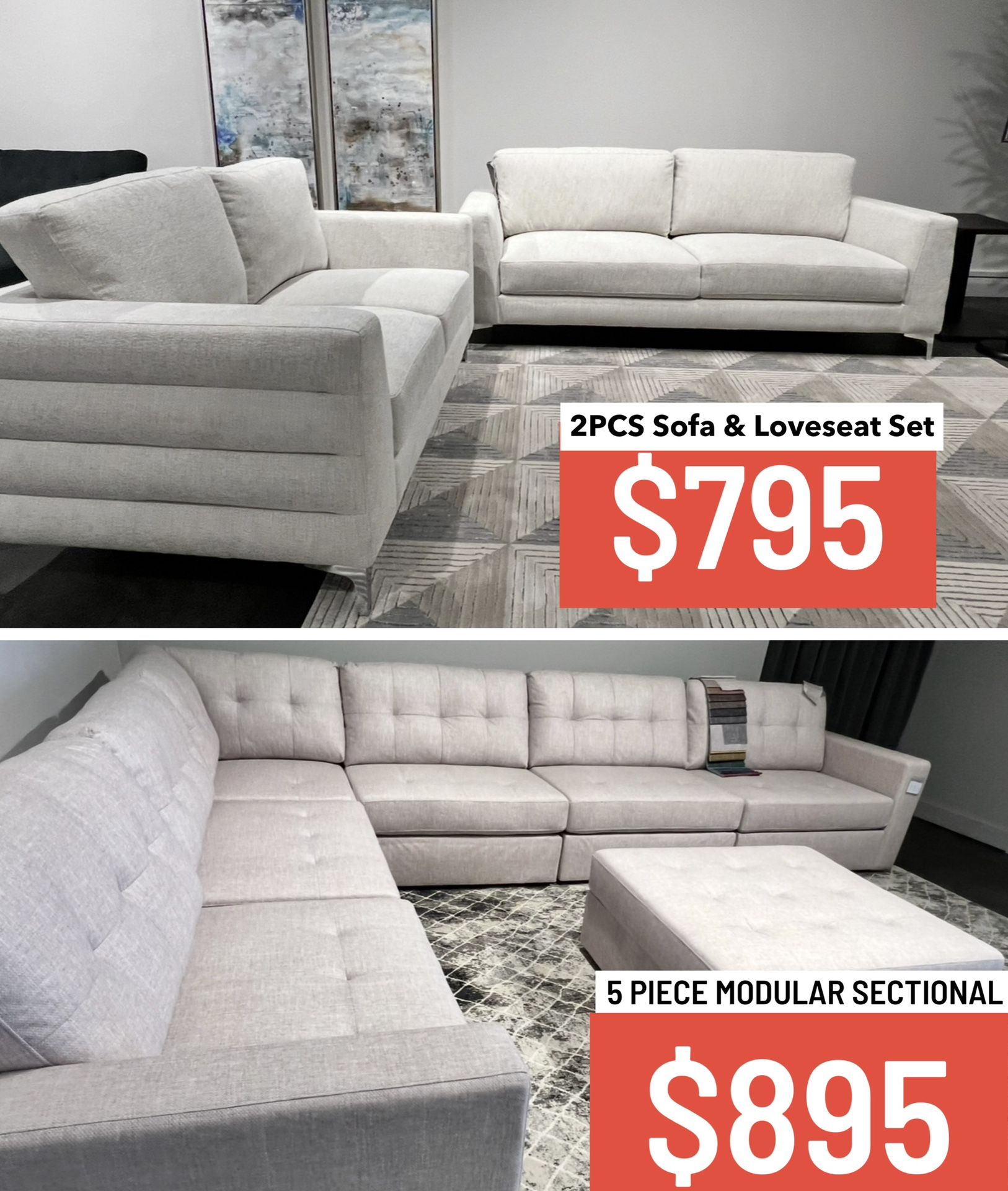 Sofa & loveseat Set ( Modern Home Furniture) 3 Colors To Choose From