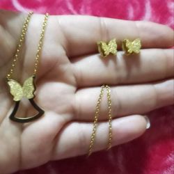 Stainless Steel Necklace With The Earrings/Collar Con Aretes De Stainless Steel 