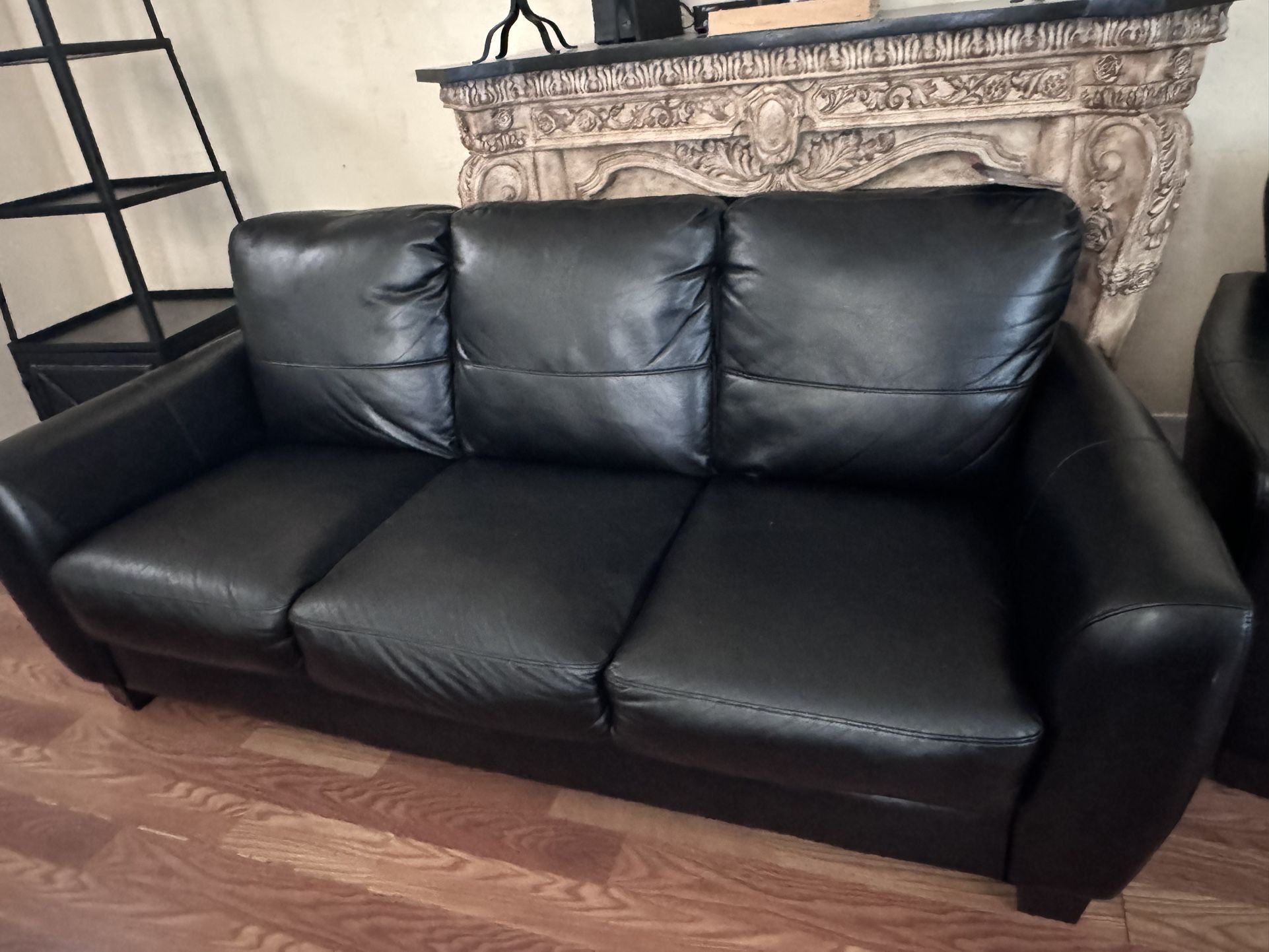 BLACK FAUX LEATHER COUCH SET OF 3