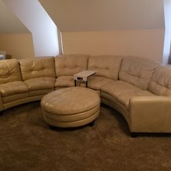 Cream Leather sectional sofa