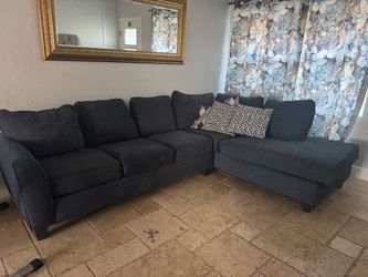 Dark Blue Fabric Sectional Sofa with Chaise