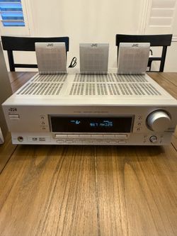 Home surround sound JVC receiver with speakers and subwoofer