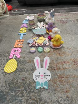 Lot of Easter, bunny, spring hanging decorations, stuffed animals, decorative items Lot of Easter, bunny, spring hanging decorations, stuffed animals,