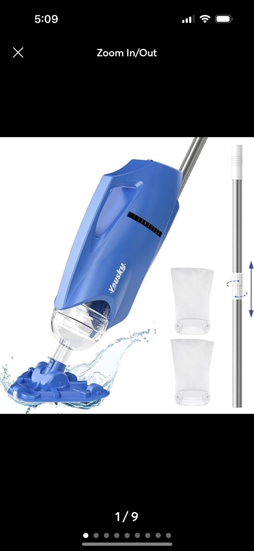 Pool Vacuum for Above Ground Pool: Cordless Handheld Pool Vacuum w/Telescopic