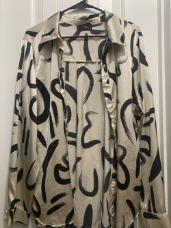 Satin Abstract Print Button-Up 2XL Shirt