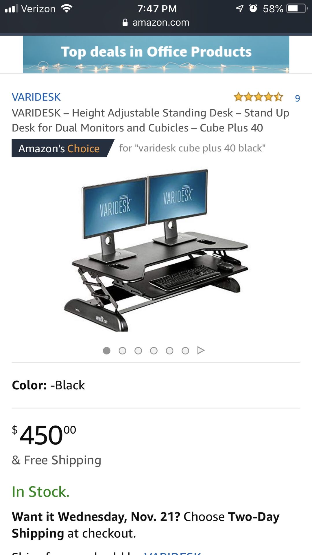 VARIDESK – Height Adjustable Standing Desk – Stand Up Desk for Dual Monitors and Cubicles – Cube Plus 40