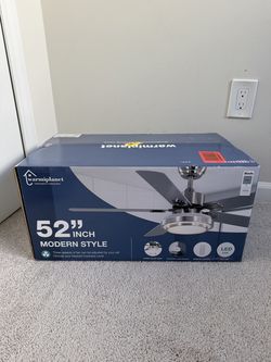 52 in Ceiling Fan with Light & Remote — Brand New (Brushed Nickel)