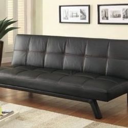 Brand New Coal Leatherette Biscuit Tufted Sofa Bed