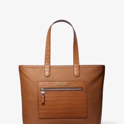 Michael Kors Hudson Crocodile Embossed Leather Top-Zip Tote Bag