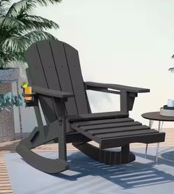 Folding Adirondack Rocking Chair Black,4-in-1 Multifunctional Patio Chair with Retractable Ottoman(1-Pack)