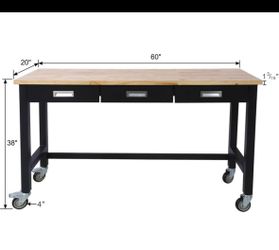 New in Box 60”  Heavy Duty Workbench with Drawers Adjustable Garage Workshop Table w/ Storage Wheels