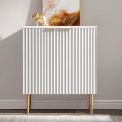 Modern Credenza Storage Cabinet with 2 Doors & Adjustable Shelf, Space-Saving Console Coffee Bar Table for Living Room, Kitchen, Entryway, Hallway, Wh