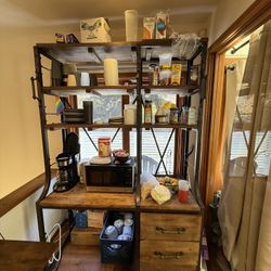 Industrial Baker's Rack / Coffee Bar - Wood & Steel $100