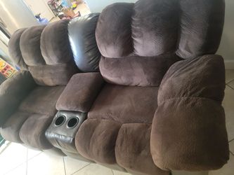 Brown Reclining Loveseat with Cup Holders