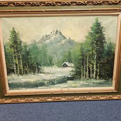 Two Antique Oil Painting Late 1800s With Original Wood Carved Frames