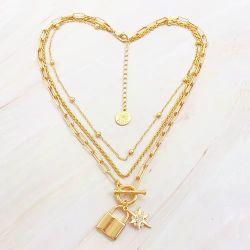 Gold Plated Lock Multi-layer Necklace