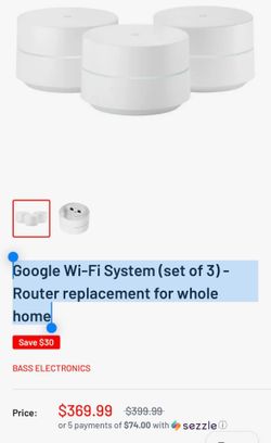 Google Wi-Fi System (set of 3) - Router replacement for whole home
Brand new Down from $370.00
