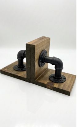 Book stoppers. Wood and metal. Brown and Black
