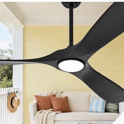 Black 52”Natural Wood Ceiling Fan with Light Indoor/Outdoor Use