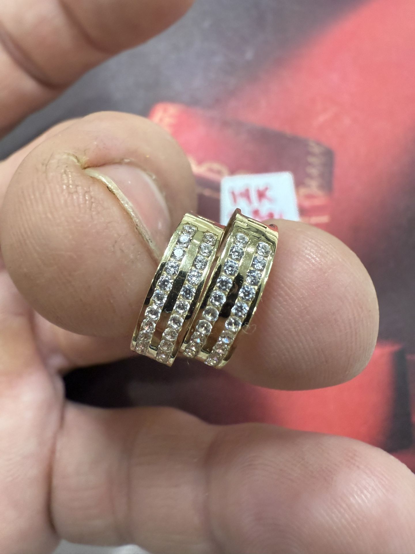 14K Solid Gold Hoops For Wedding CUBIC ZIRCONIUM STONES 2.3Gr