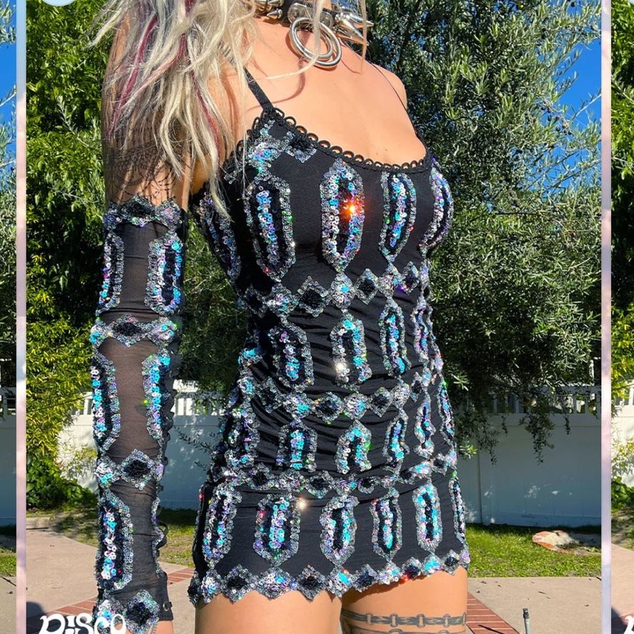 rave bodycon dress Neon Rave Dress | Long Sleeve Mini Dress