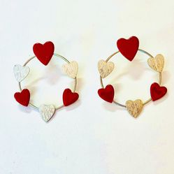 RED Enameled Heart Hoop Earrings - Silver dipped
