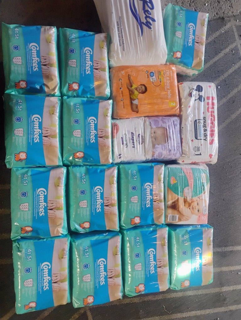 Brand New Unopened Diapers 17 Bags Total Maybe More