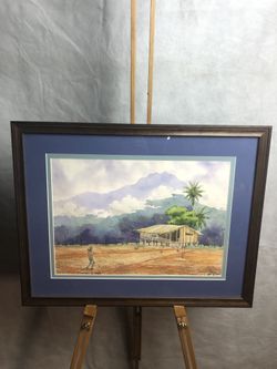 Borneo Lifestyle Mt. Kinabalu of Sabah, Signed 2010, Frames, Matted, Glass, Ready To Hang, Watercolor