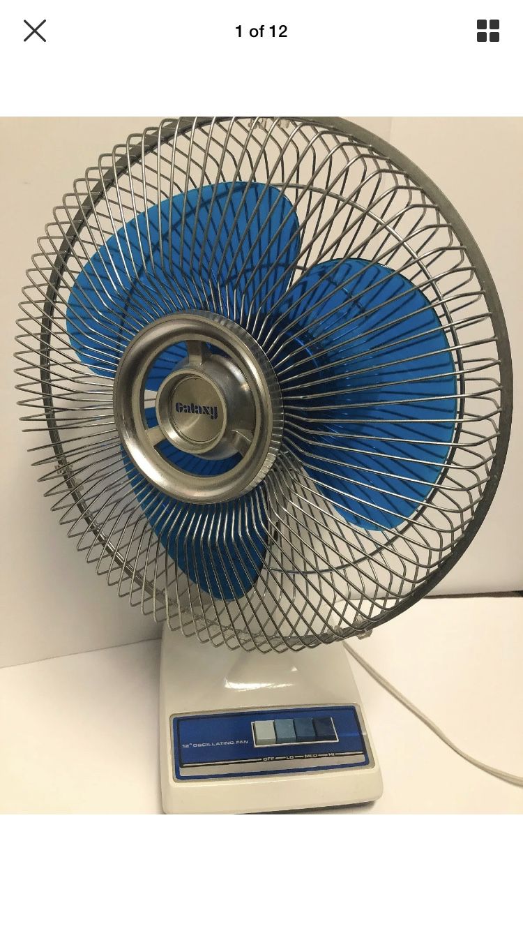 Vintage Galaxy 12" Oscillating 3-Speed Fan Type 12-1 w/Translucent Blue Blades.