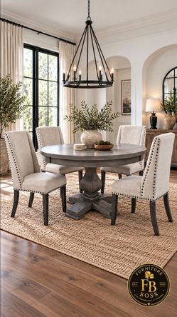 Round Pedestal Dining Table and 4 Chairs Set