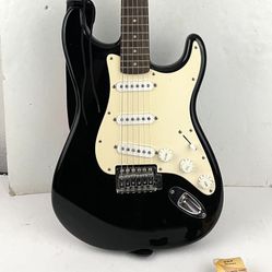 Black Squier Mini Strat Electric Guitar By Fender With Case 