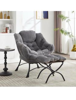 Modern Lounge Chair with Armrests and Side Pocket—Upholstered Leisure Reading Chair with Footrest for Small Spaces (Gray)