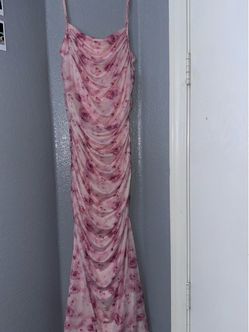 Pink Floral Ruched Maxi Slip Dress