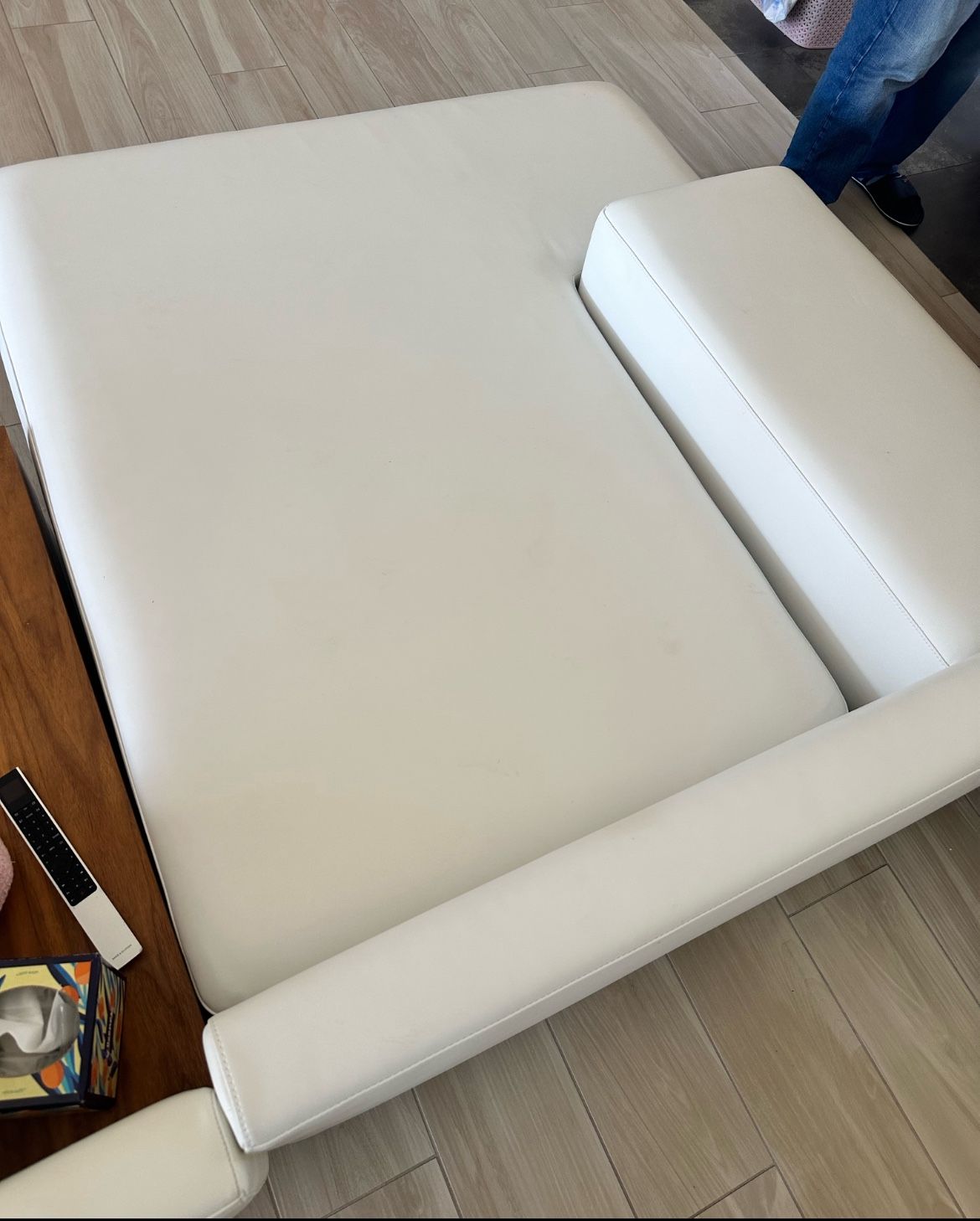 Rove Concepts, Dresden Left Chaise with Armrest-Brushed Steel-Dresden-Trento Microfiber Leather-Trento Eggshell