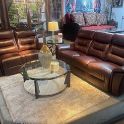 Genuine Leather Power Reclining Sofa & Loveseat