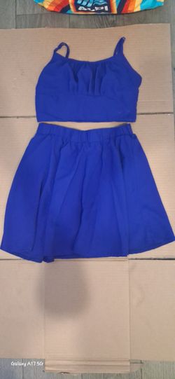Blue Two-Piece Set | Crop Top + Mini Skirt | Size S