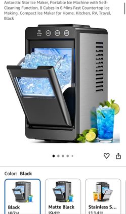 NEW! Antarctic Star Ice Maker, Portable Ice Machine with Self-Cleaning Function, 8 Cubes in 6 Mins Fast Countertop Ice Making, Compact Ice Maker for H