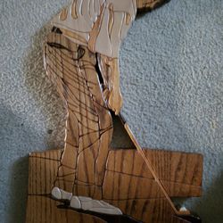 Antique Golfers Male And Female Wooden Wall Mounted 