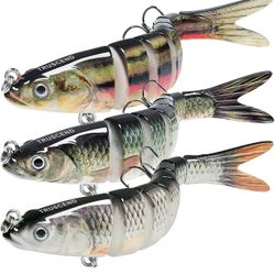 Swimbait Artificial Swim Baits, Fishing Lures for Bass Trout, Topwater Multi Jointed Swimbaits, 3 Pieces Pack, 8 Sections Jointed Lure, 5 1/2” 5/8oz