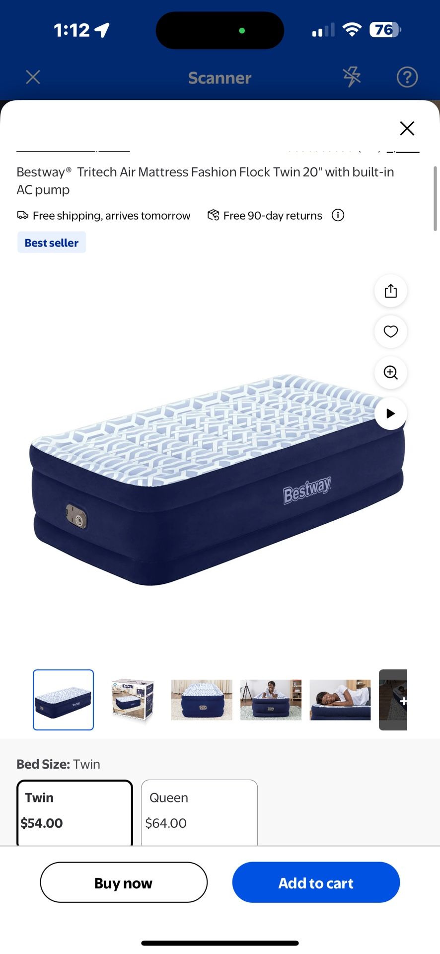 Tritech Air Mattress Fashion Flock Twin 20" with built-in AC pump