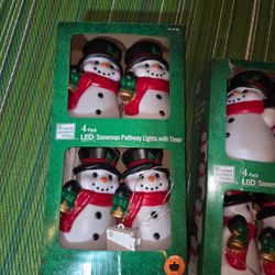Snowman Pathway LED Lights Christmas Holiday Decoration Battery Timer 4 Pack