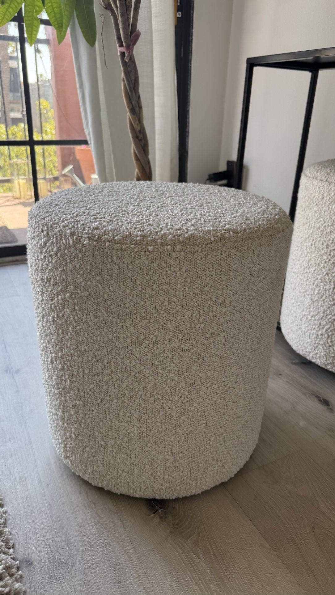 Cream Boucle Round Ottomans / Stools - Article