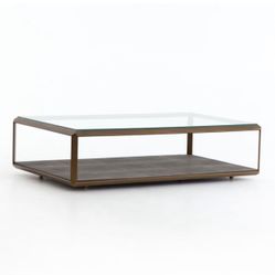 Gold/ Brass, Shagreen, Glass Coffee Table “Doncaster Coffee Table” Pottery Barn